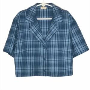 Women’s J Galt Blue Plaid Cropped Button Down